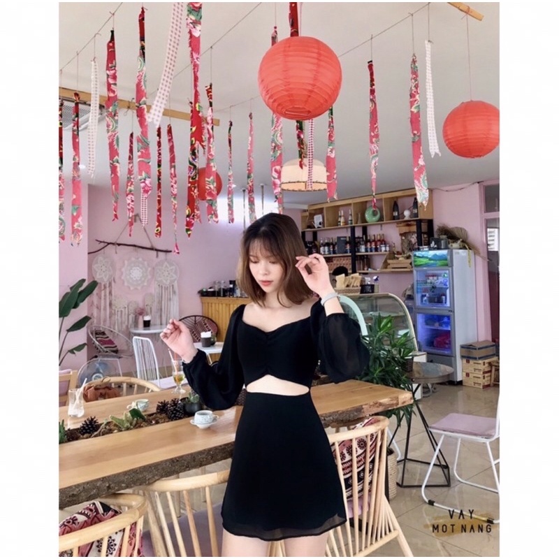 Váy cut eo trễ vai đen