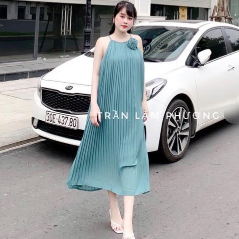 [Freeship] VÁY ĐẦM MAXI 2 DÂY| CỔ YẾM DẬP LY HOA CÀI Chất đũi lụa mềm đẹp - Hàng may kỹ - Lên form y mẫu