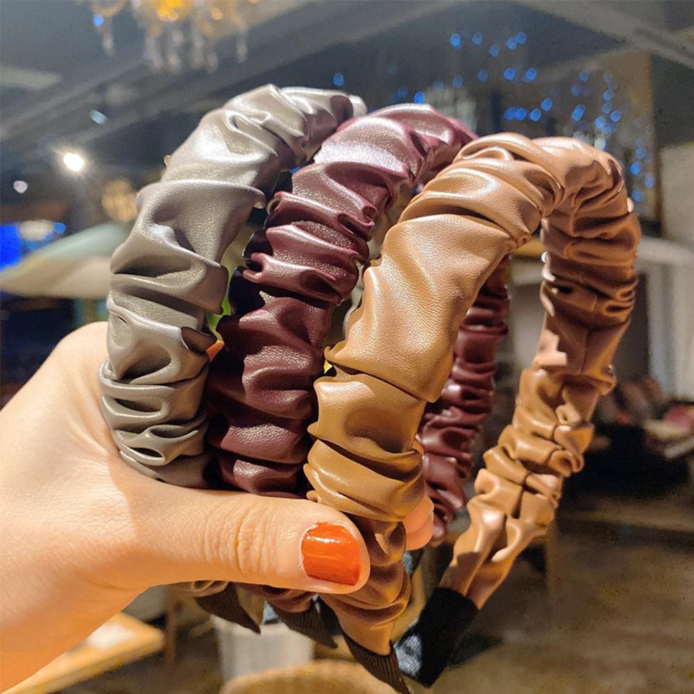 EXPEN Băng Đô Cài Tóc Bằng Da Màu Trơn Thời Trang Mùa Thu Cho Nữ