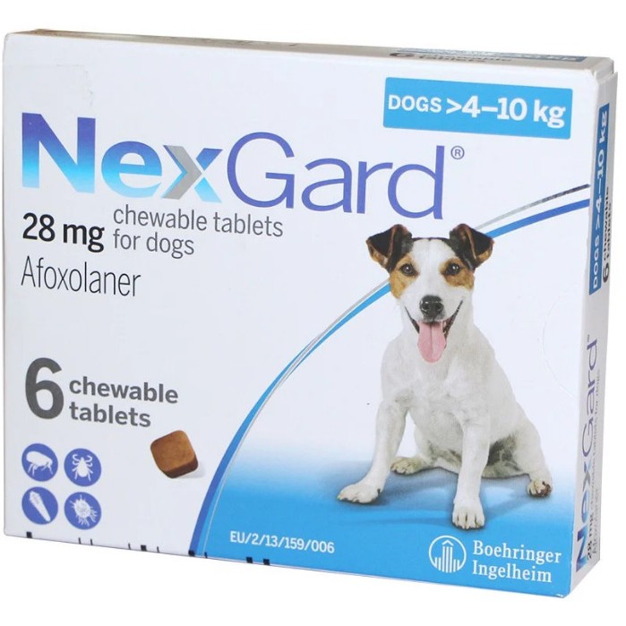 NexGard 4-10Kg [hộp 6 viên] Phòng và t.r.ị ve ghẻ bọ chét trên chó