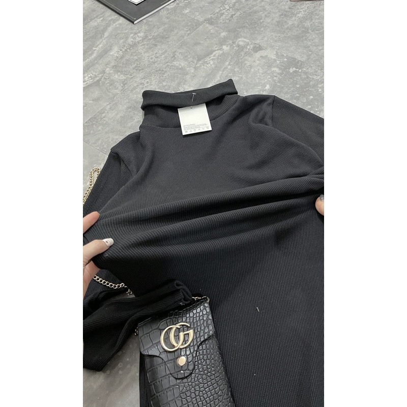 [RẺ Vô Địch] Váy body cổ lọ bẻ xẻ lệch gấu về hàng Chất len gân 4c bao đẹp Hàng may kỹ Form