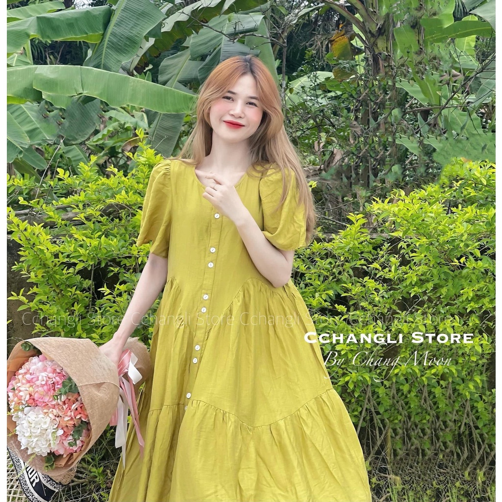 🥑🥑 Váy Tay Bồng Dáng Dài Babydoll Xếp Tầng Xanh Bơ Hottrend