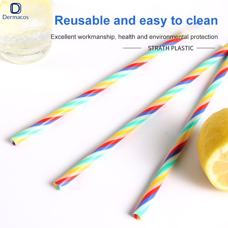 ✦Ready Stock Cocktail straw thick tube spiral rainbow strawmixed color straw party rainbow cocktail straw disposable straw Hawaii beach party decoration dermacos