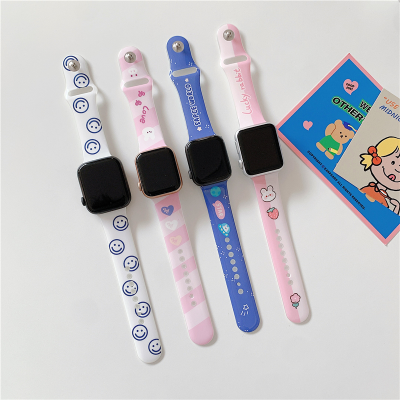 Dây Đeo Silicone Họa Tiết Mặt Cười Cho Đồng Hồ Thông Minh Apple Watch Series 6 Se 5 4 3 2 1 44mm 40mm 38mm 42mm