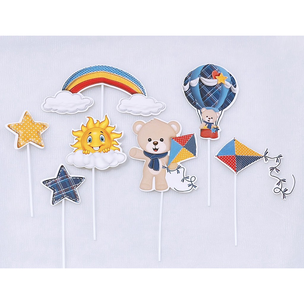 5 set cắm thẻ hoạt hình gấu khinh khí cầu-Q6132