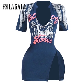 Váy quấn mỏng cổ chữ V in họa tiết RelaGala dành cho nữ