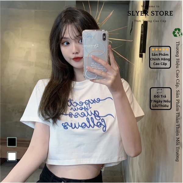 Áo thun nữ Croptop thêu chữ expect your guess follows, form rộng, vải cotton dày dặn thấm hút mồ hôi siêu thoáng mát