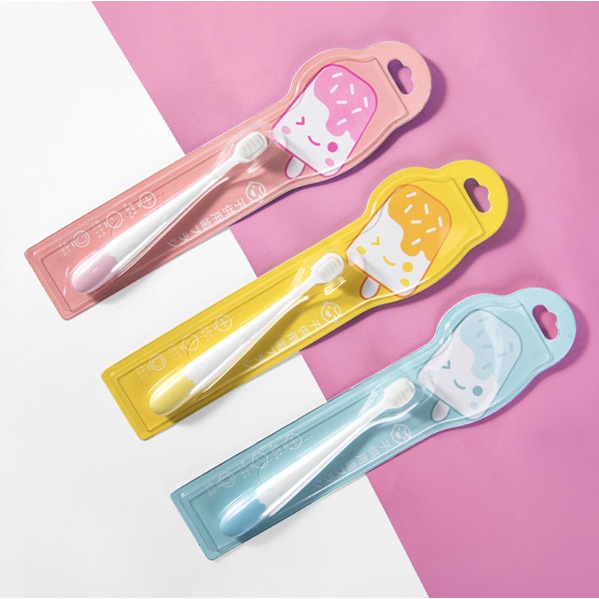 (Quận 2 HCM) (Kids Cotton Toothbrush, Mini Soft) Bàn chải cotton đánh răng cho bé từ 2 tuổi lông siêu mềm mịn que kem