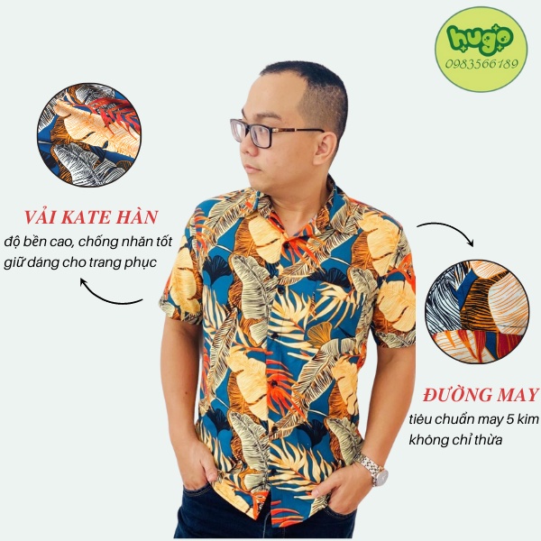 Áo sơ mi thổ cẩm họa tiết đi biển 🌈FREESHIP🌈 áo nam chất đẹp ngắn tay -  họa tiết hoa lá phom vừa - Hugo Shop