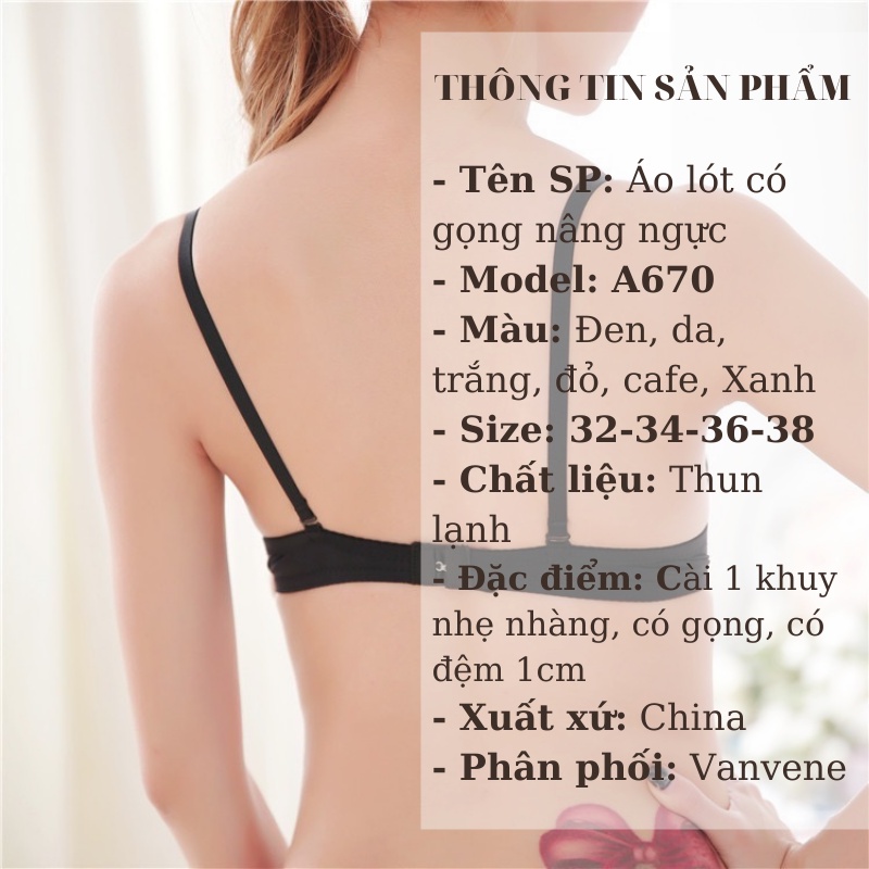 Áo Lót Có Gọng Nâng Ngực Vanvene Thiết Kế Dây Mảnh Đệm 1Cm Nhẹ Nhàng Tạo Khe Quyến Rũ Chất Liệu Thun Lạnh A670 | BigBuy360 - bigbuy360.vn
