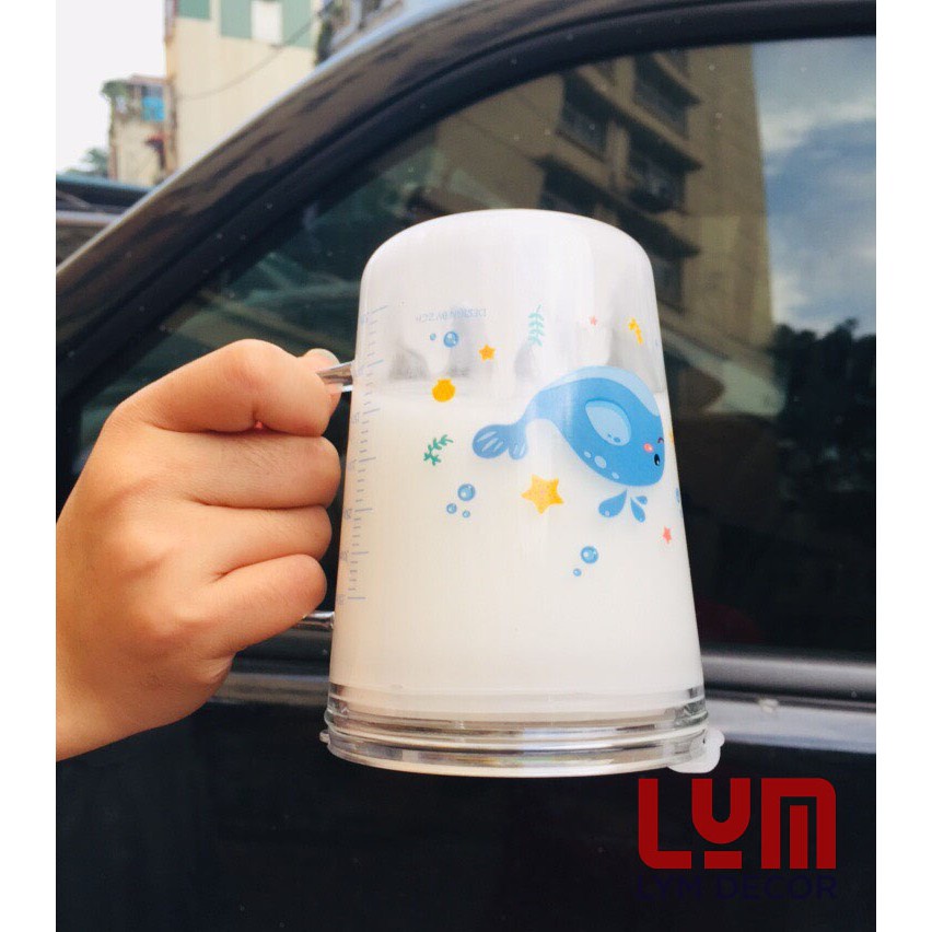 Cốc Pha Sữa Thủy Tinh Chia Vạch Siêu Tiện Lợi Có Nắp Và Ống Hút Cho Bé