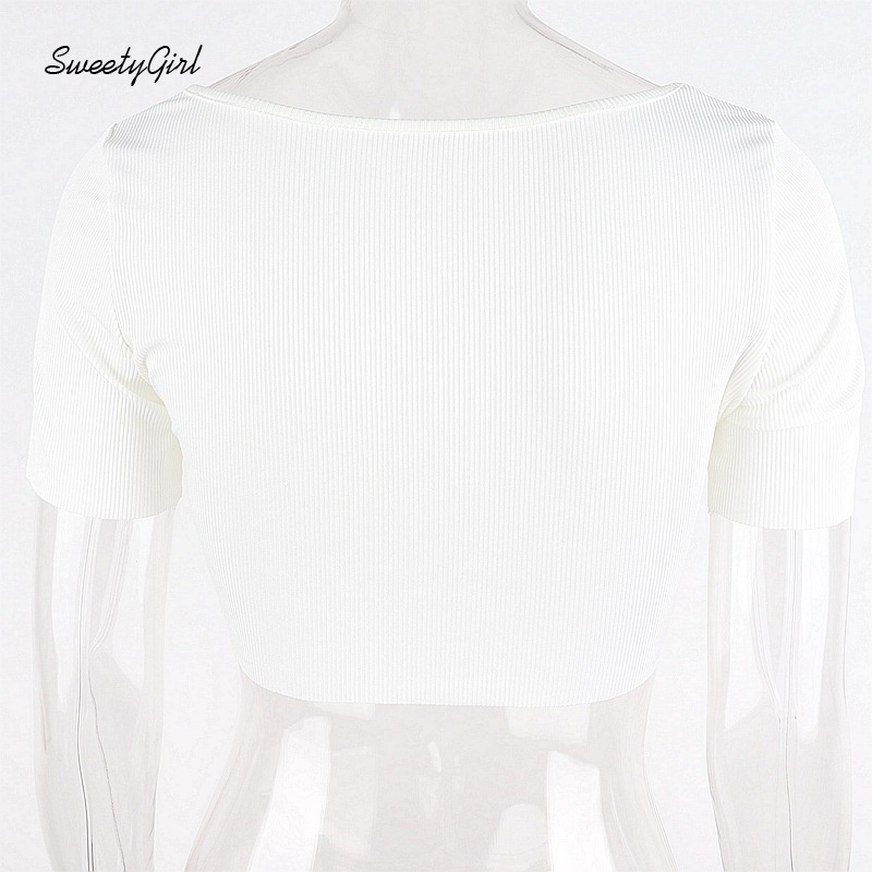 Áo Croptop Tay Ngắn Cổ Chữ U Màu Trơn Thời Trang Dành Cho Nữ