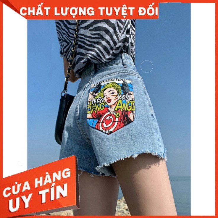 Quần Short Jean Nữ Gấu Quần Tua Rua Túi Sau In Hình Cô Gái KISSLL ANG /Hình Thật | BigBuy360 - bigbuy360.vn
