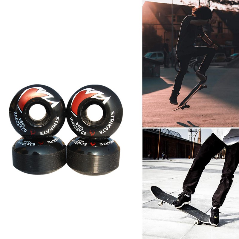 STRIKATE 4Pcs Skateboard Wheels 52X32mm PU Wheels Double Rocker Black