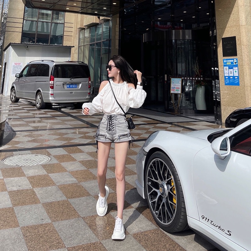Áo Hở Vai Cổ Tròn ulzzang  ⚡️Tay Phồng chất mát   thời trang  hàn quốc Kèm ảnh thật Khách mặc Phía sau ạ