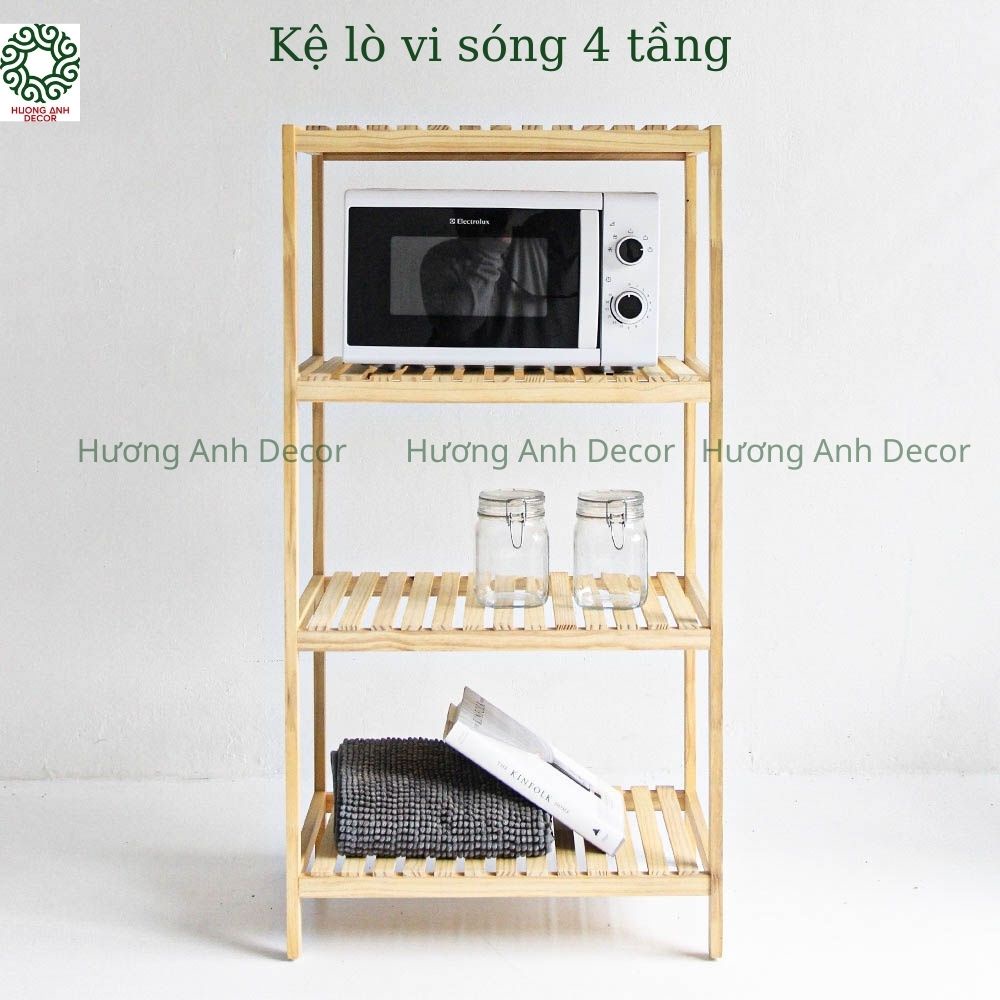 Kệ lò vi sóng 4 tầng, kệ gỗ 4 tầng đựng gia vi bếp