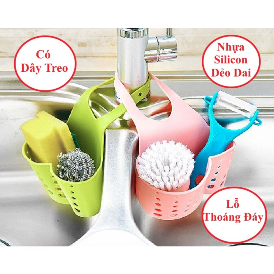 Giỏ Đựng Giẻ Rửa Bát, Lưới Rửa Chén Bát nhựa dẻo rẻ bền - có móc cài bồn rửa chén - Dụng Cụ Nhà Bếp
