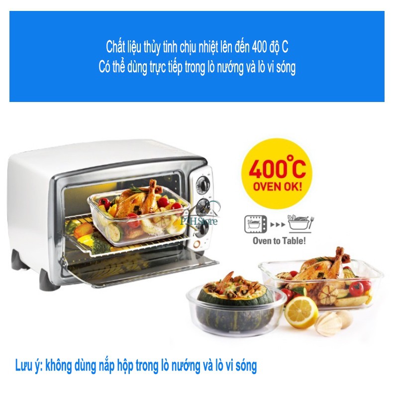 Set 3 hộp thủy tinh chịu nhiệt Lock&amp;Lock Ovenglass hình tròn 3 dung tích 950ml,650ml,380ml