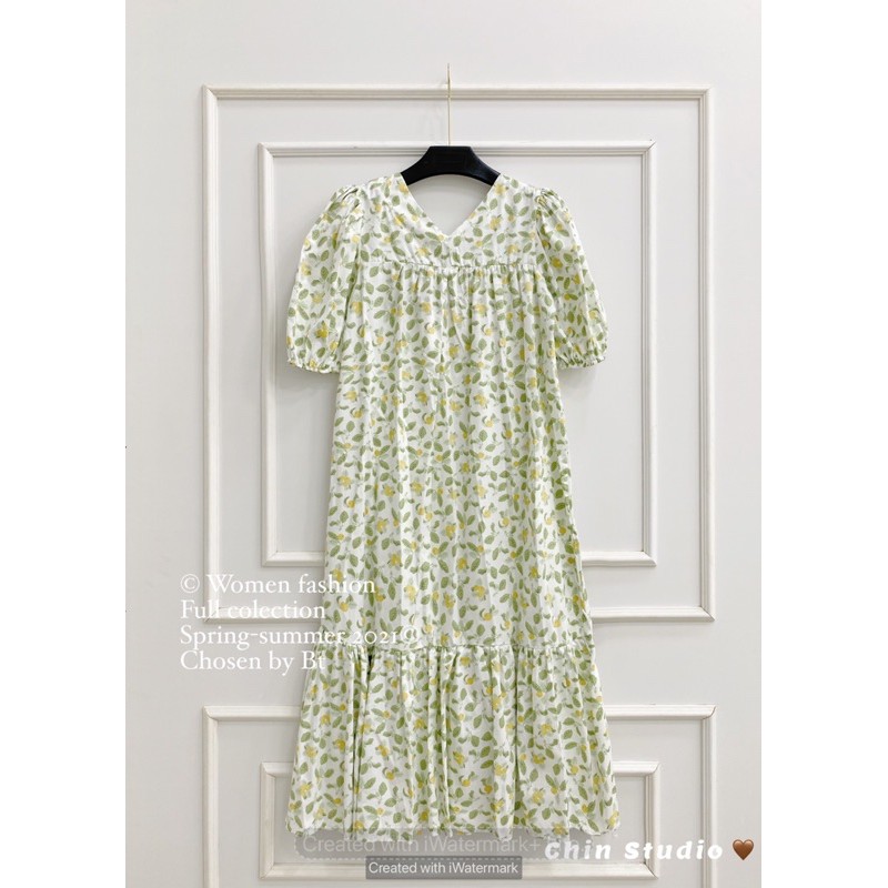 Đầm xòe nữ đuôi cá dáng dài rộng suông bầu bì tone hoa vintage