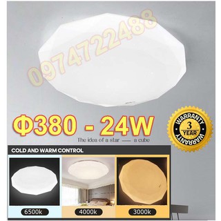 Đèn LED ốp trần kim cương Kosoom 24W trang trí phòng khách, phòng ngủ, nhà tắm, hàng lang, BH 3 năm