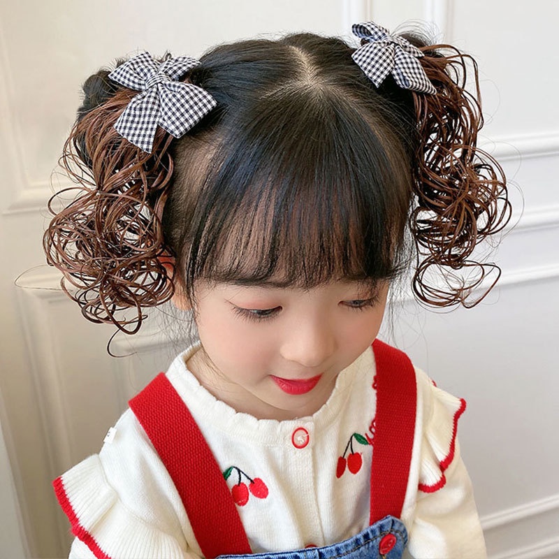 Tóc Giả Thắt Nơ Họa Tiết Chấm Bi Thời Trang Hàn Quốc Cho Bé Gái