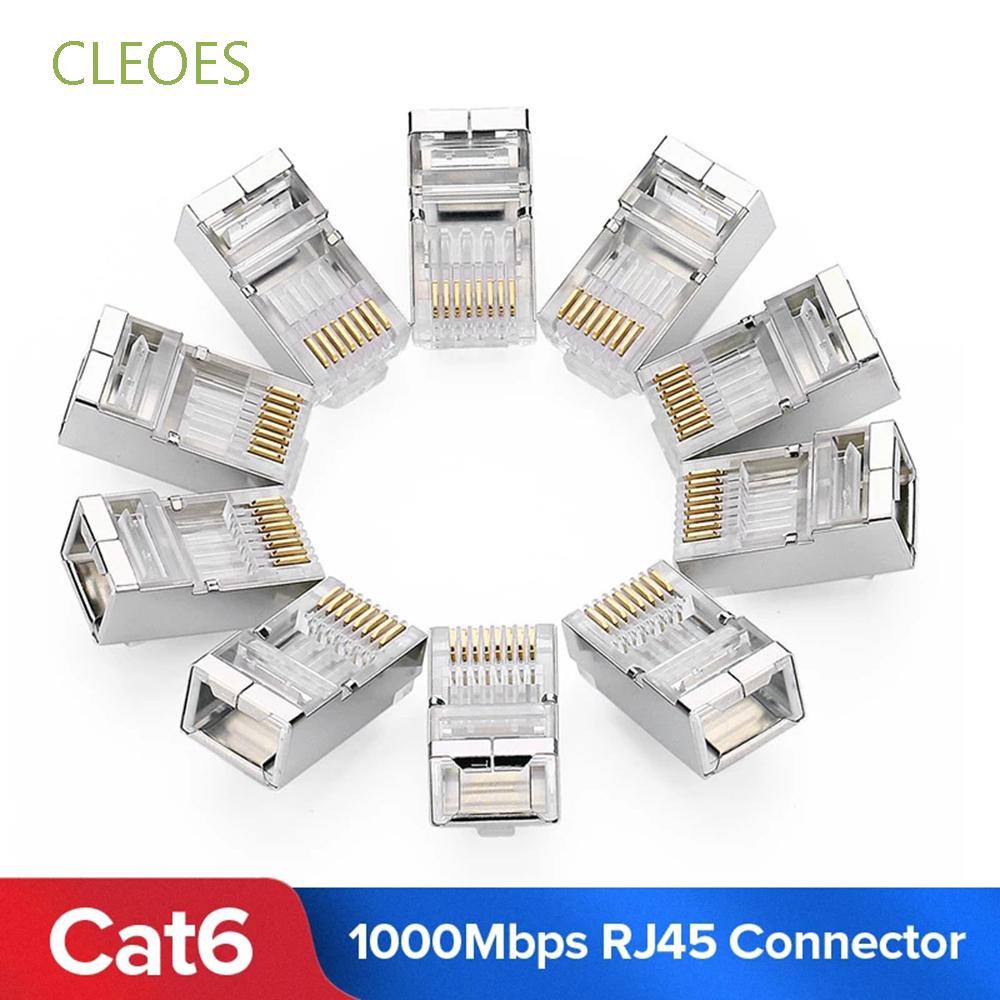 CLEOES Plug Cat6 RJ45 Connector Crimper Connector Modular Ethernet Cable Head Plug Net Network 50/100pcs 8P8C|Plated Cat6 CAT6e Ethernet Terminals