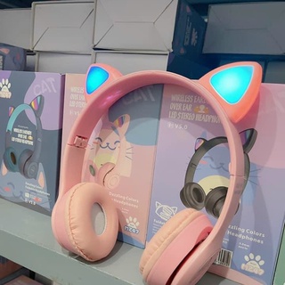 Tai nghe Bluetooth MZ47 Tai nghe gắn tai mèo cu te, Phát sáng đèn đầy màu sắc, Tai nghe LED