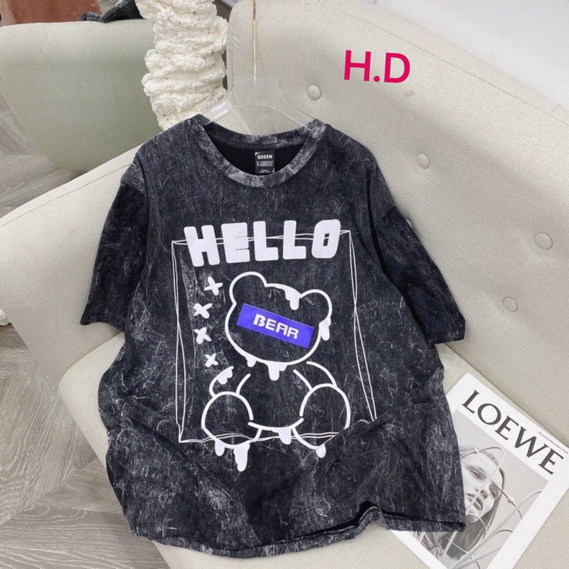 Áo phông nữ loang in hình gấu Hello' fomr thụng chất liệu cotton su (HD-T48)