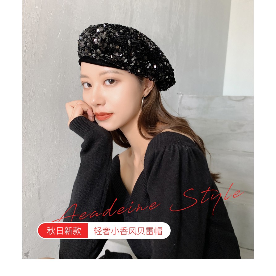 Mũ Beret Đính Sequin Lấp Lánh Phong Cách Hàn Quốc Thời Trang Thu Đông Cho Nữ