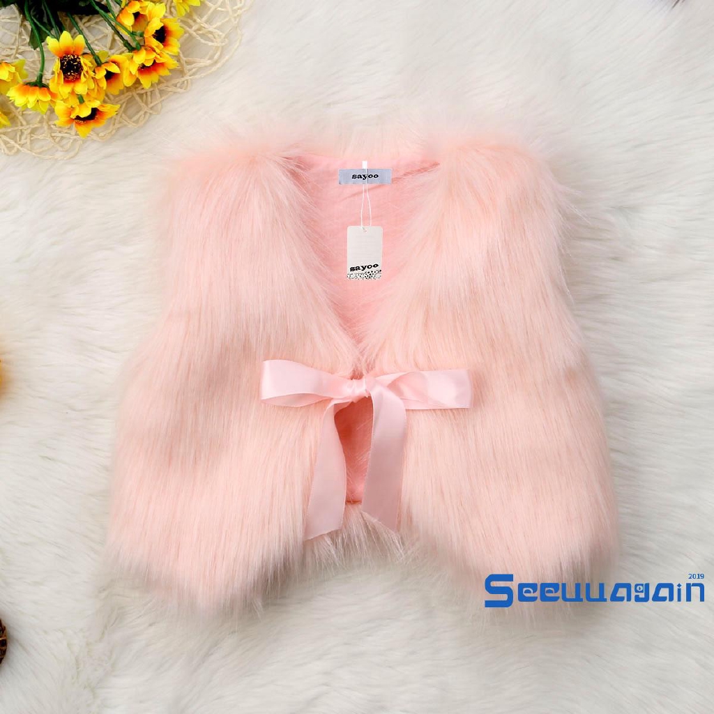 ❥☀✿SEEFashion Baby Girls Kids Winter Warm Toddler Faux Fur Vest Gilet Outerwear Coat Jacket