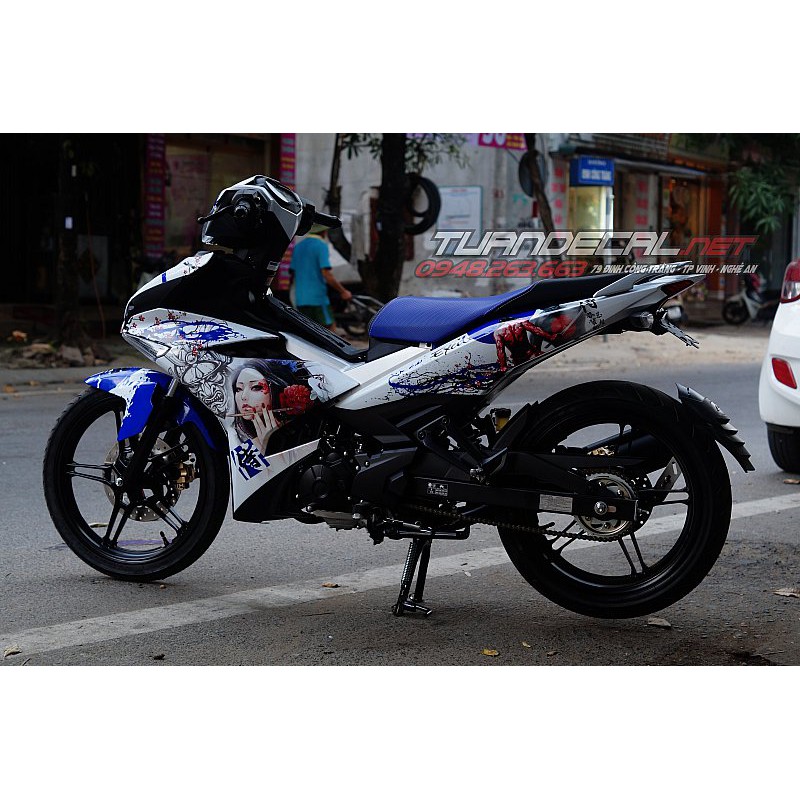 Tem Trùm Exciter 150 Samurai Trắng Xanh