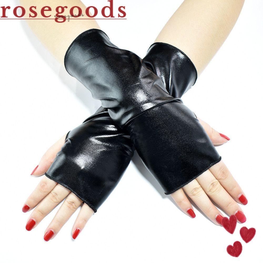 ☆ROSE☆ Lolita Black Gloves Gothic Punk Halloween Leather Gloves PU Mittens Men Women Hip-Hop Dance Cosplay Dress Up