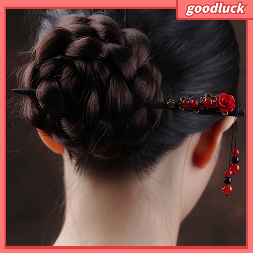 Trâm Cài Tóc Bằng Gỗ Đính Tua Rua Phong Cách Trung Hoa Cổ Điển