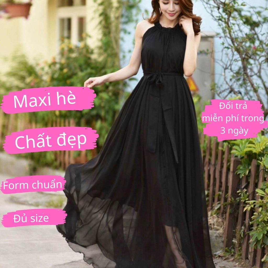 Váy Maxi Đi Biển Suông Dài Cổ Yếm - Đầm Maxi Bầu Du Lịch - Maxi Dress Dạ Hội Siêu Đẹp Siêu Sang