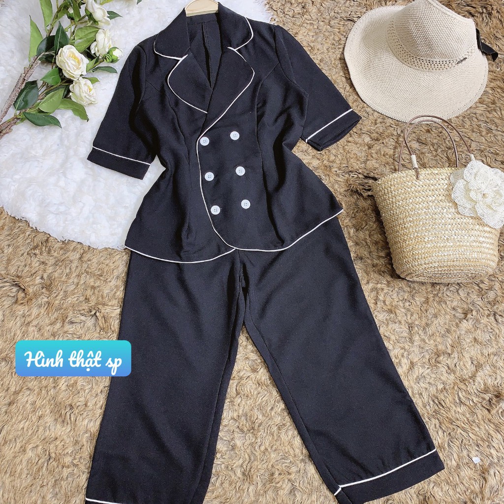 Sét bộ  áo vest đính nút kết hợp quần bó lửng cực sang chảnh - MM.B356