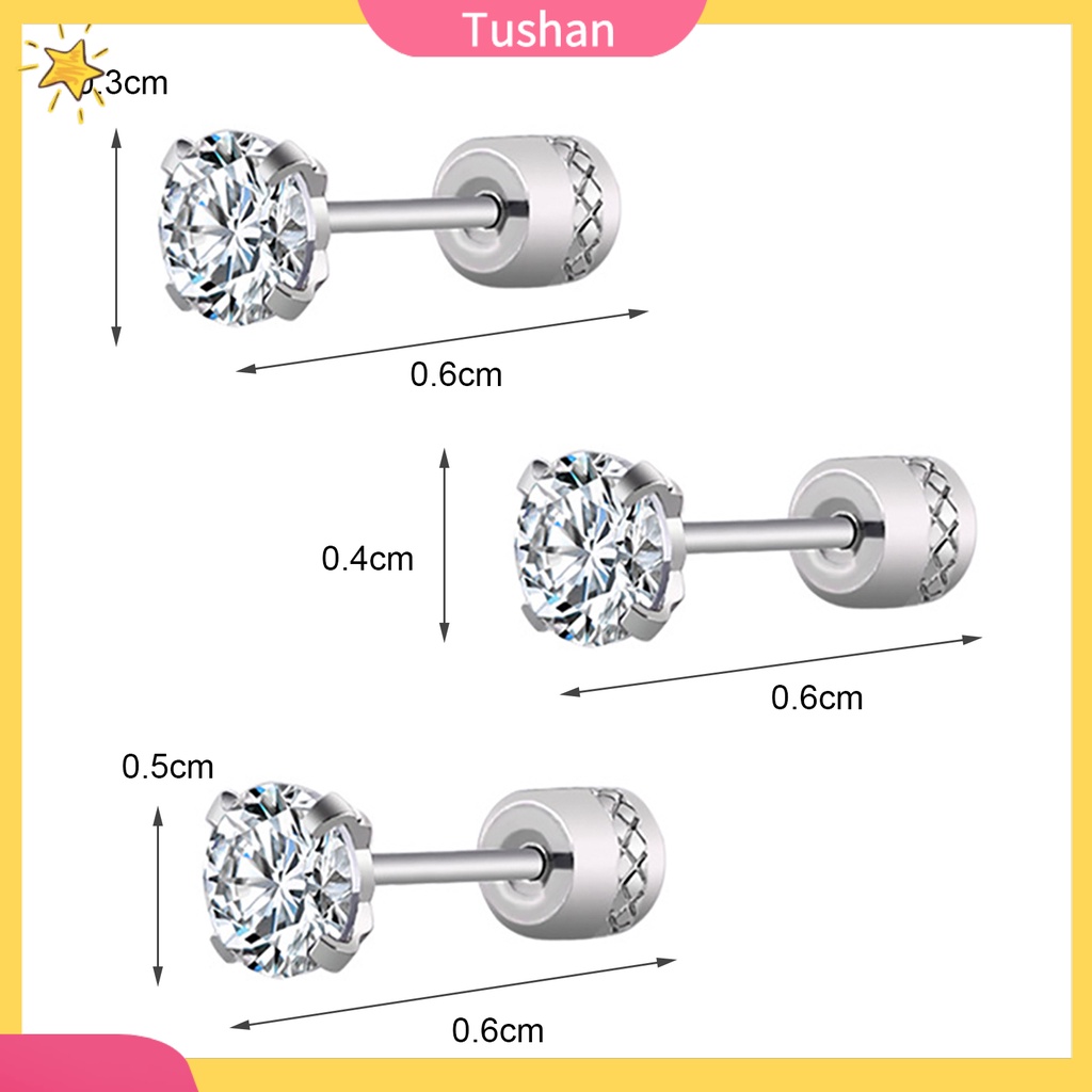 Hoa tai thép titan nạm đá Zircon tròn thời trang làm quà tặng Unisex