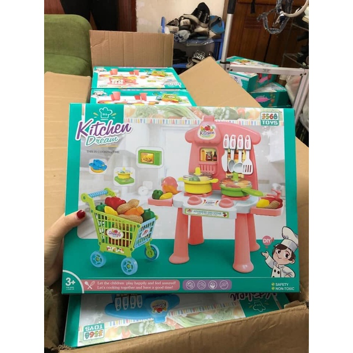 Đồ chơi nhà bếp trẻ em,  KÈM XE ĐỂ ĐỒ