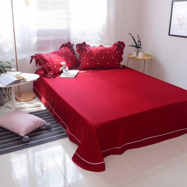173118 Bộ chăn ga gối ga cưới 4CT chất cotton lụa thêu hàng nhập 150-180x200cm
