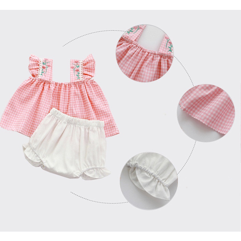 Set Đồ Mùa Hè 3 Món Gồm Đầm Không Tay + Quần Ngắn + Băng Cài Đầu Thời Trang Hàn Quốc Cho Bé Gái