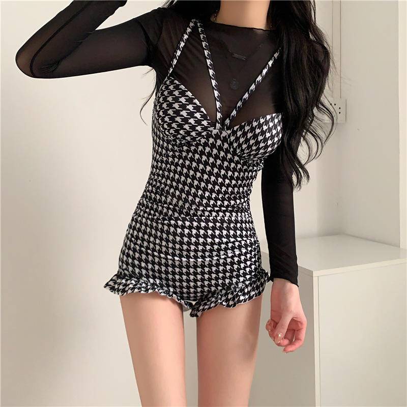Bộ Đồ Bơi bikini Một Mảnh Tay Dài Phối Lưới Kiểu Tam Giác Thời Trang Quyến Rũ Cho Nữ