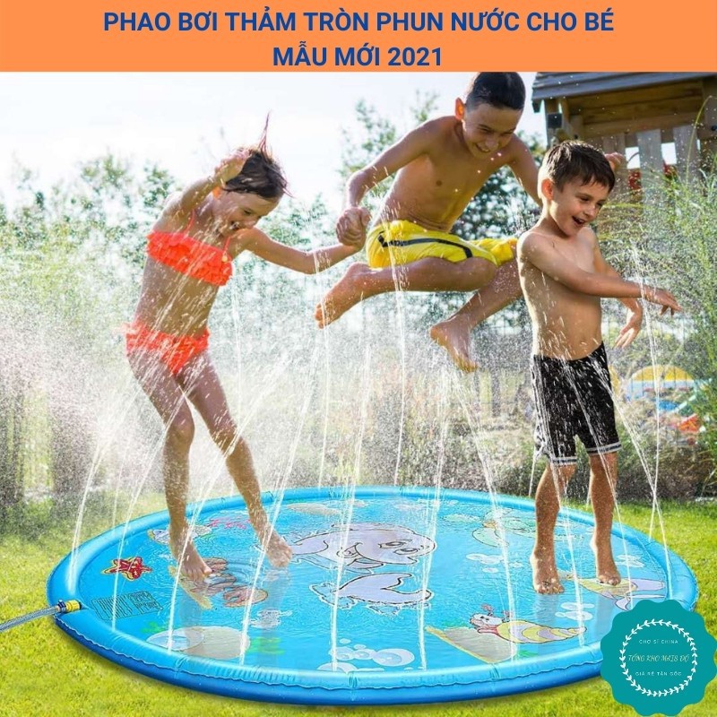 Bể bơi phao tròn phun nước kích 170cm dành cho bé hè 2021 - Thảm phun nước chơi bể bơi bơm hơi hình tròn