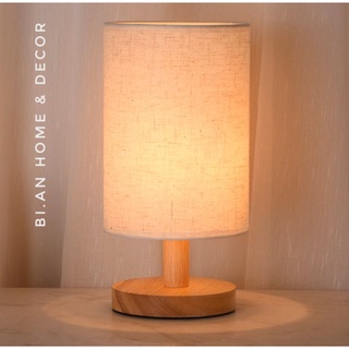 Đèn Ngủ Để Bàn Hình Trụ Thân Gỗ Phong Cách Vintage CÓ TĂNG GIẢM ÁNH SÁNG ( Tặng Kèm Bóng Đèn và Miếng Lót Chân Đèn )