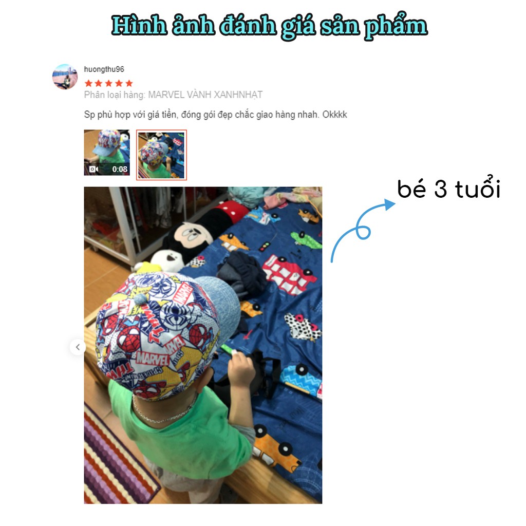 Mũ lưỡi trai cho bé trai từ 2 đến 7 tuổi nón trẻ em mùa hè vòm 50 đến 54cm in hình người nhện MLT01