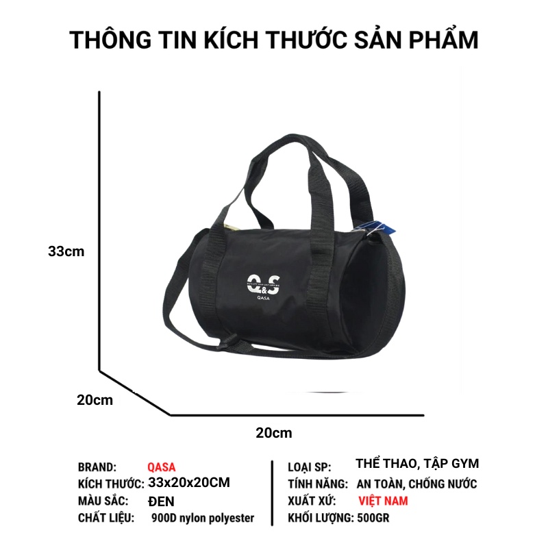 Túi trống tập gym mini QASA thể thao du lịch đeo chéo thời trang nam nữ chống nước