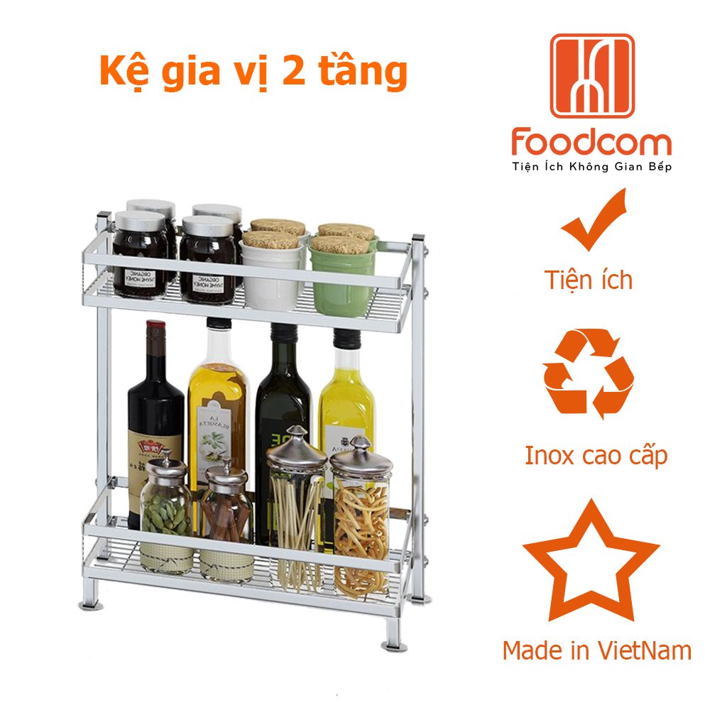 Kệ gia vị 2 tầng FOODCOM chất liệu inox cao cấp giá đựng đồ nhà bếp đa năng