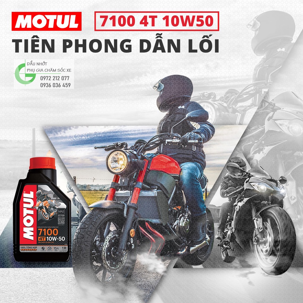 Dầu nhớt Motul 7100 10W-50 tổng hợp 100%, công nghệ Ester cho xe số, xe côn tay & phân khối lớn