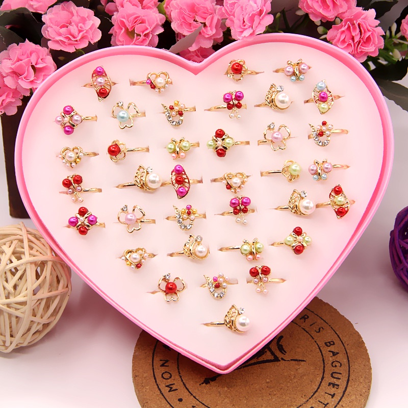 Set 12/36 Nhẫn Nhựa Họa Tiết Hoạt Hình Dễ Thương Cho Bé Gái