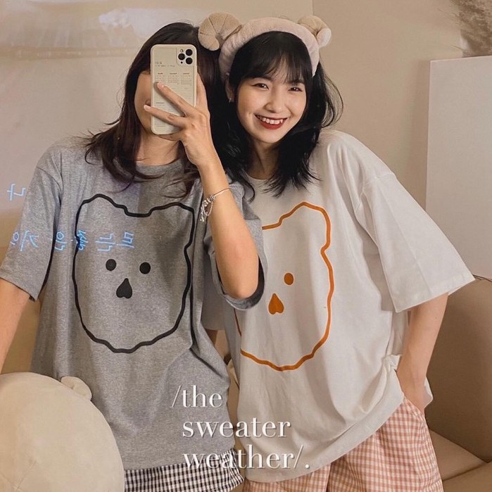 Set Bộ Mặc Nhà Pijama Gấu + Quần Kẻ Form Rộng - Titto Closet