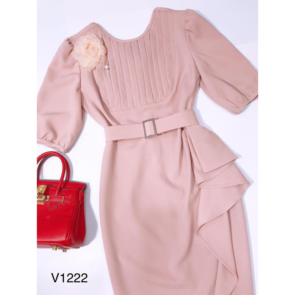 [ xả kho ] MiD Đầm hồng đính hoa tôn dáng cao cấp V1222 Mie Design kèm ảnh thật