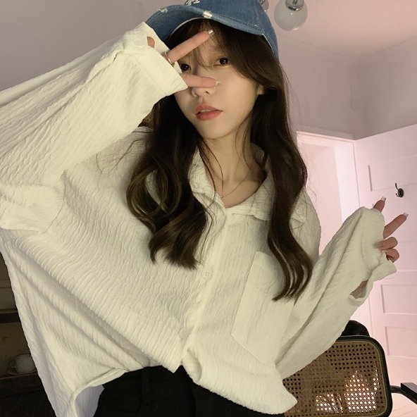 SUXI Áo Sơ Mi Nữ Tay Dài Dáng Rộng Phong Cách Vintage Hàn Quốc